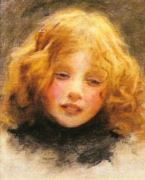 亞瑟 約翰 埃爾斯利 Head study of a young girl